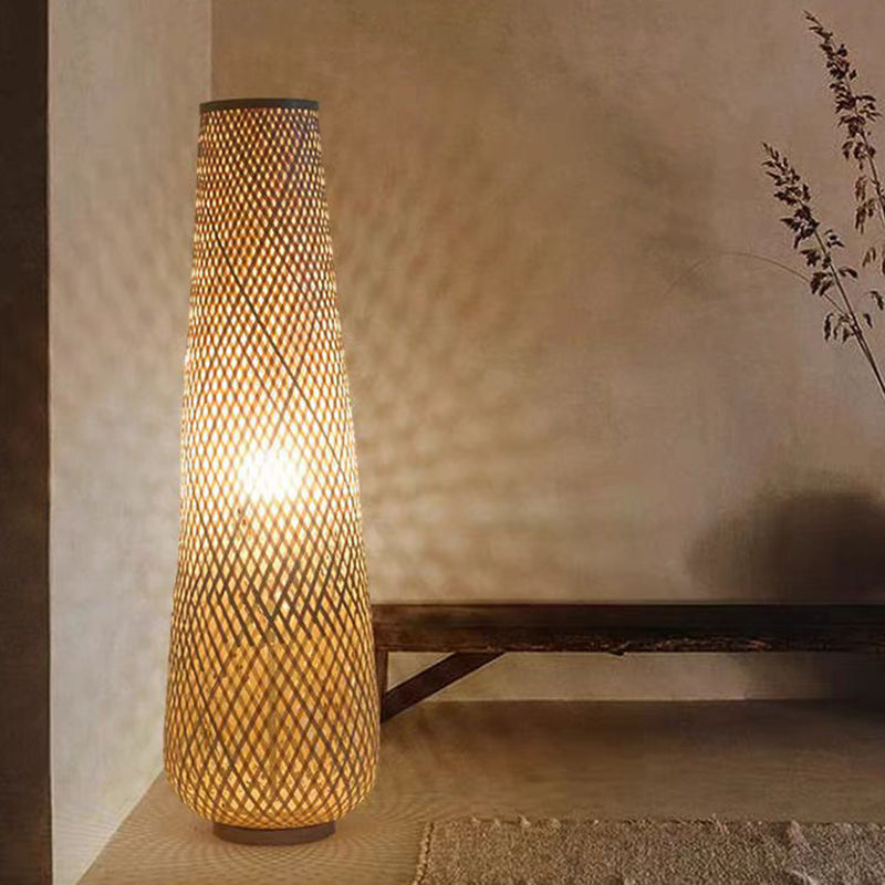 Traditional Japanese Bamboo Weaving Floor Lamp