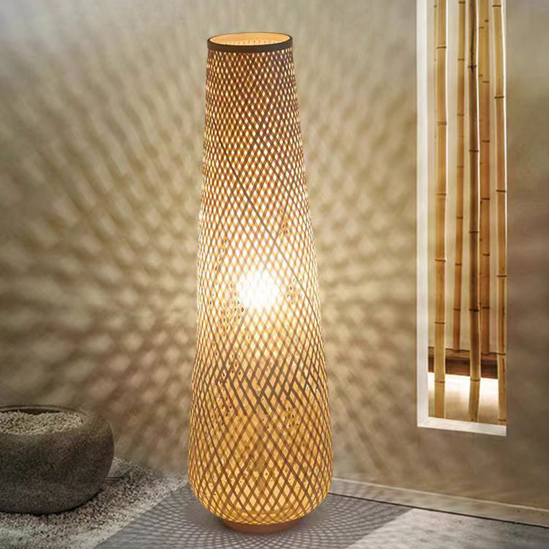 Traditional Japanese Bamboo Weaving Floor Lamp