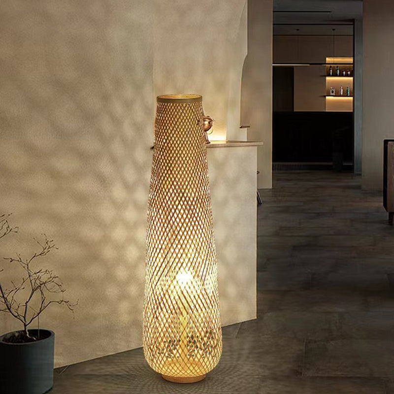 Traditional Japanese Bamboo Weaving Floor Lamp