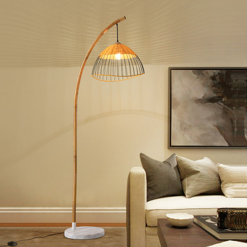 Traditional Vintage Bamboo Weaving Floor Lamp