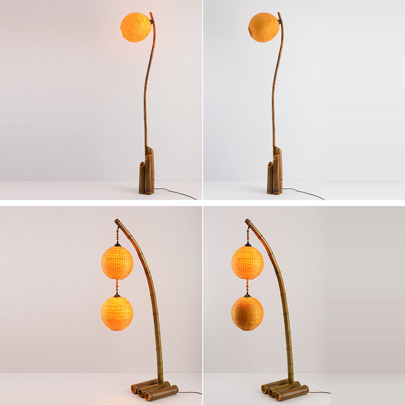 Contemporary Retro Bamboo Weaving 3-Light Floor Lamp