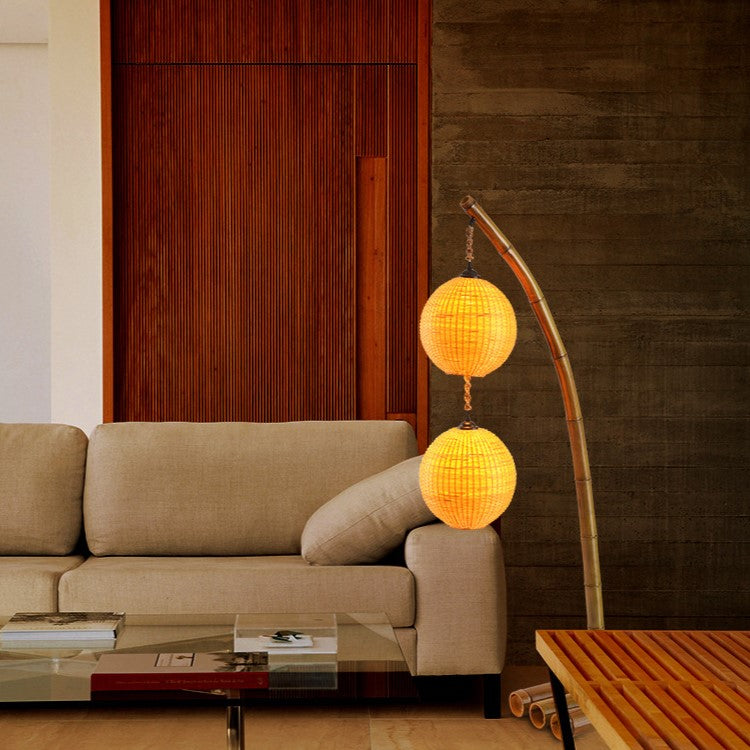 Contemporary Retro Bamboo Weaving 3-Light Floor Lamp