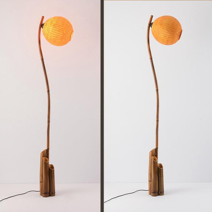 Contemporary Retro Bamboo Weaving 3-Light Floor Lamp