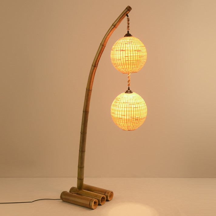 Contemporary Retro Bamboo Weaving 3-Light Floor Lamp