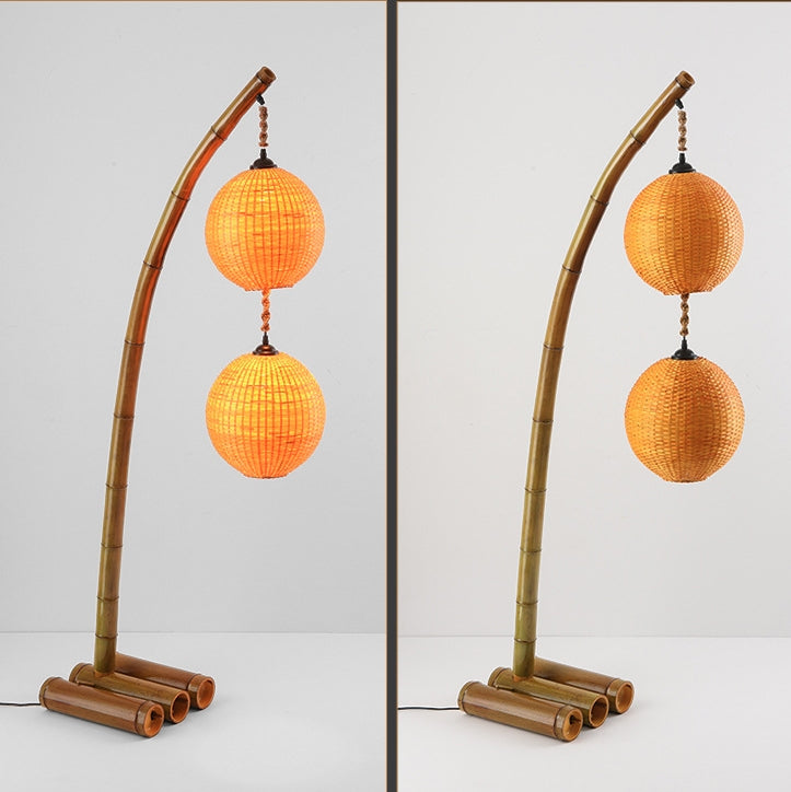 Contemporary Retro Bamboo Weaving 3-Light Floor Lamp