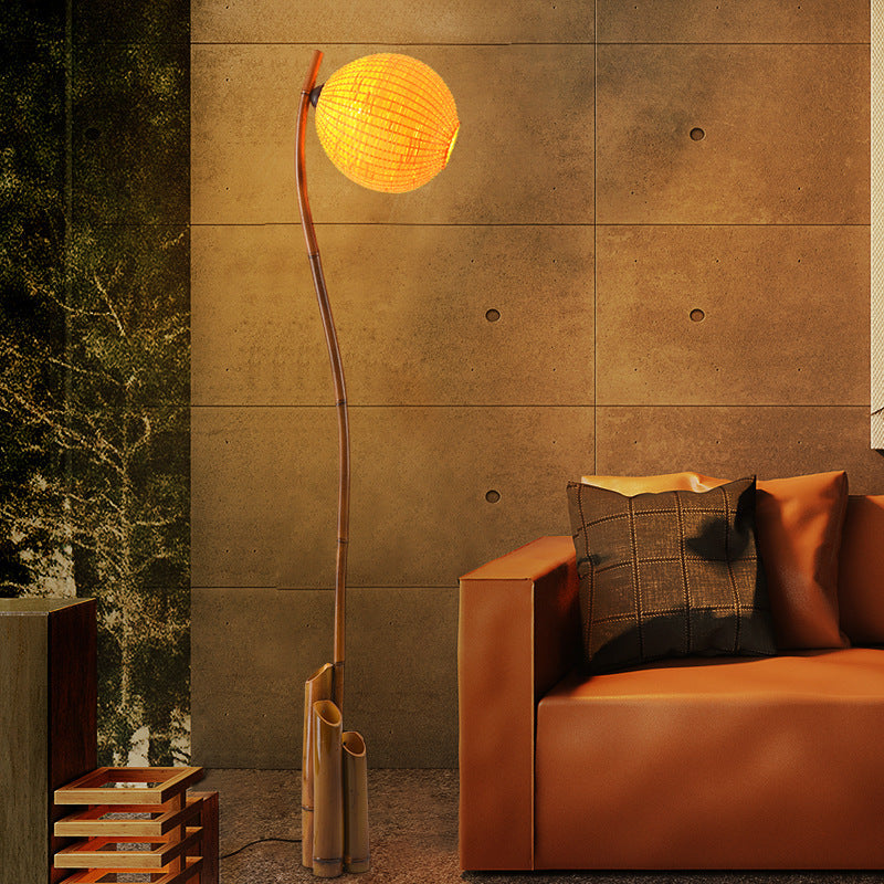 Contemporary Retro Bamboo Weaving 3-Light Floor Lamp
