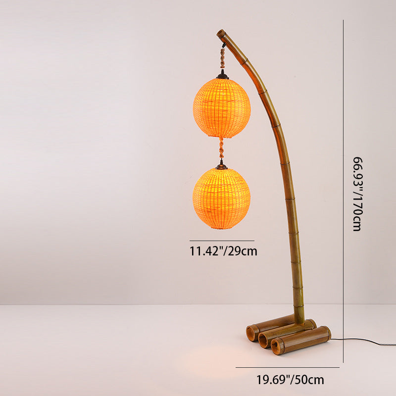 Contemporary Retro Bamboo Weaving 3-Light Floor Lamp