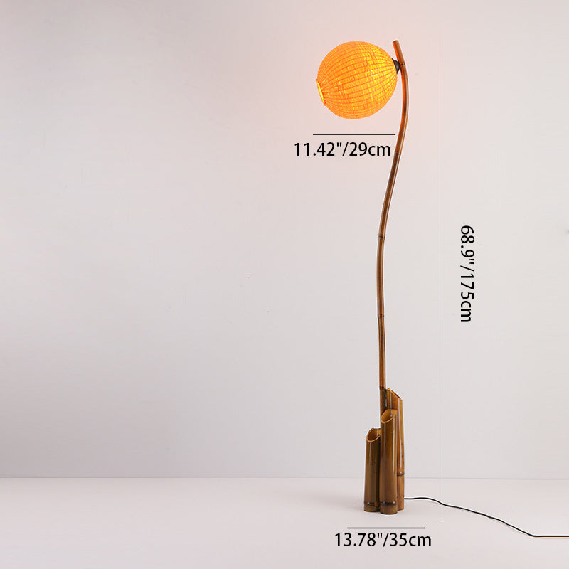 Contemporary Retro Bamboo Weaving 3-Light Floor Lamp