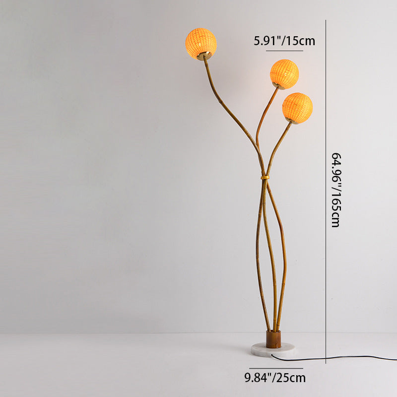 Contemporary Retro Bamboo Weaving 3-Light Floor Lamp