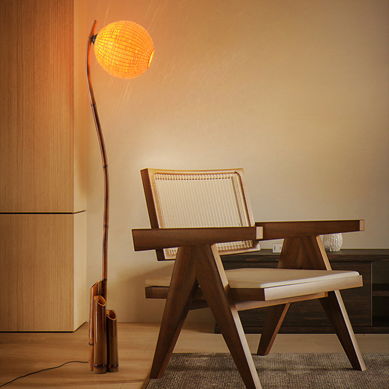 Contemporary Retro Bamboo Weaving 3-Light Floor Lamp