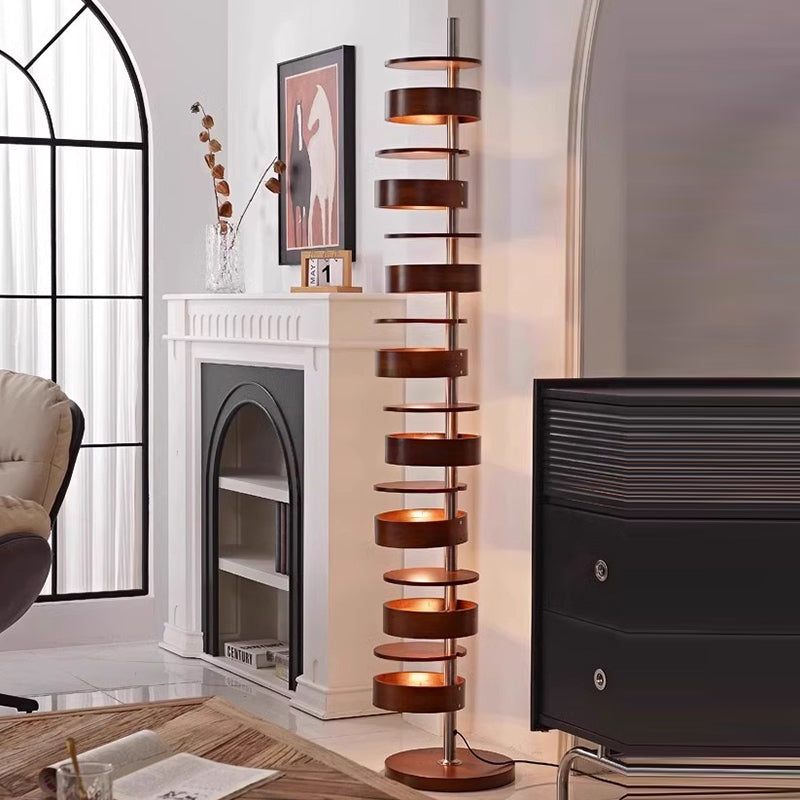 Traditional French Ash Wood 8-Light Floor Lamp