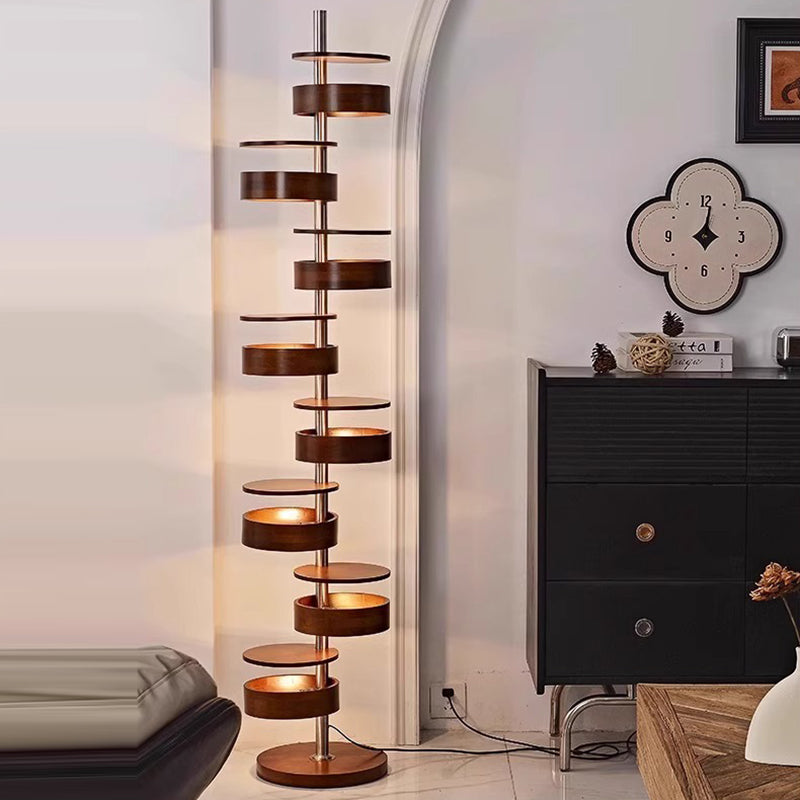Traditional French Ash Wood 8-Light Floor Lamp