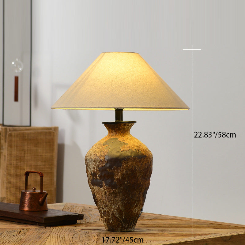 Fabric Conical Stoneware Home Table Lamp