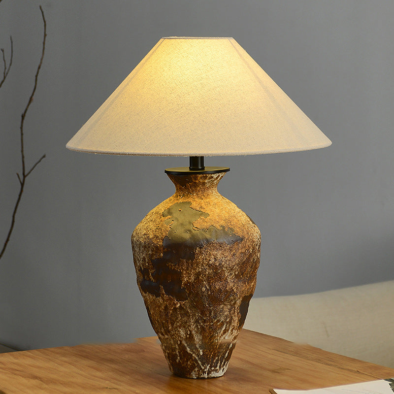Fabric Conical Stoneware Home Table Lamp