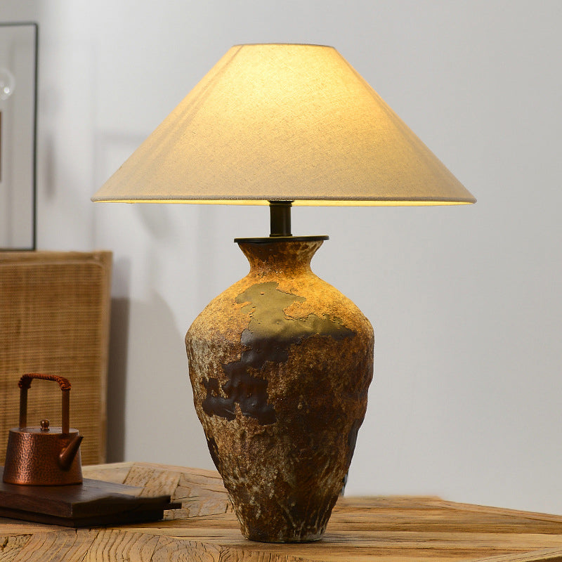 Fabric Conical Stoneware Home Table Lamp