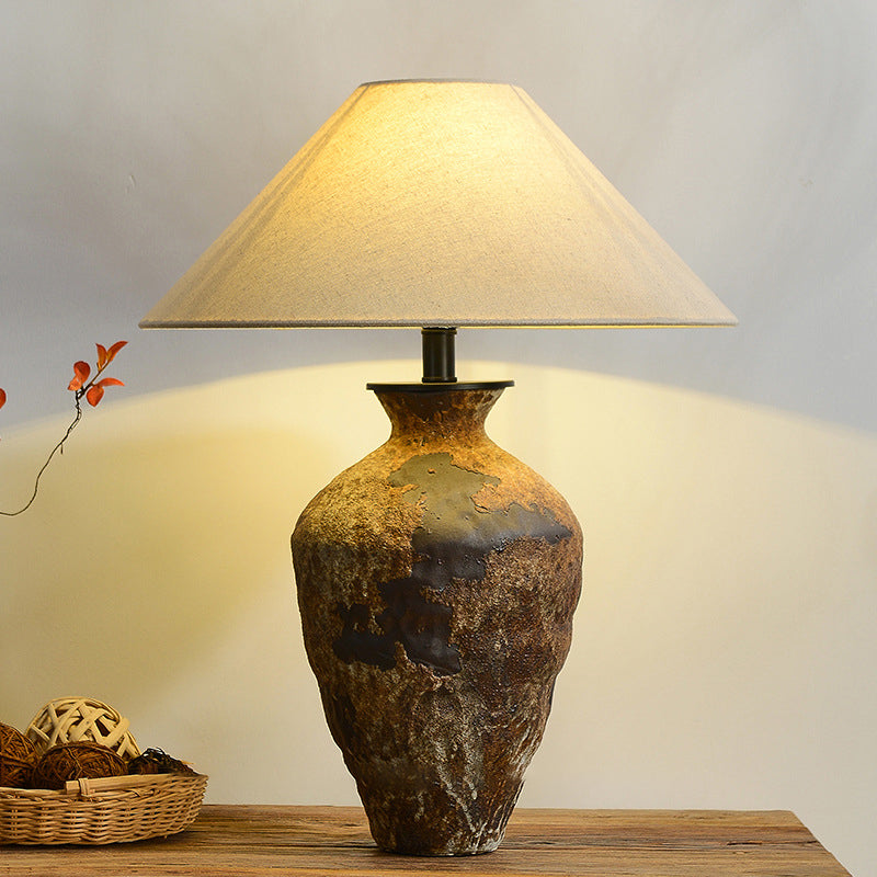 Fabric Conical Stoneware Home Table Lamp