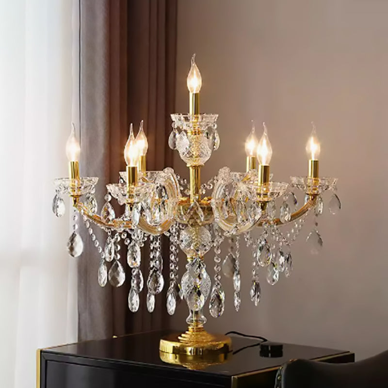 Pleated Fabric Hardware Glass 7-Light Table Lamp