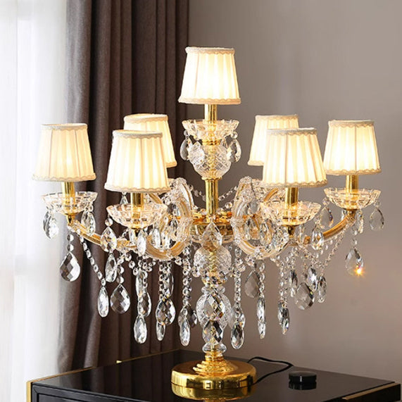Pleated Fabric Hardware Glass 7-Light Table Lamp