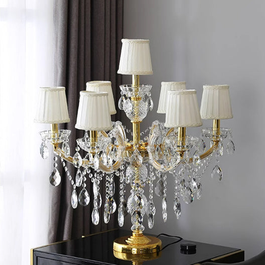 Pleated Fabric Hardware Glass 7-Light Table Lamp