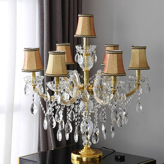 Pleated Fabric Hardware Glass 7-Light Table Lamp
