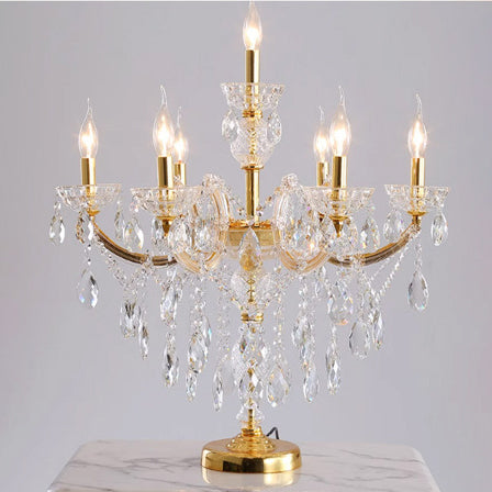 Pleated Fabric Hardware Glass 7-Light Table Lamp