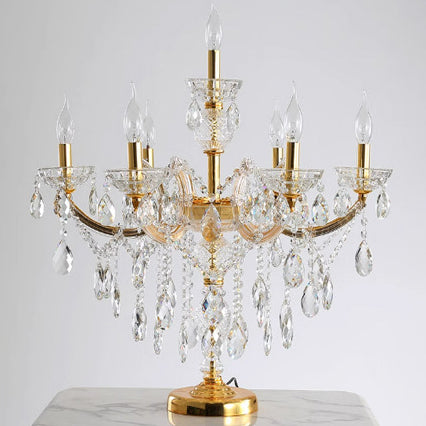 Pleated Fabric Hardware Glass 7-Light Table Lamp