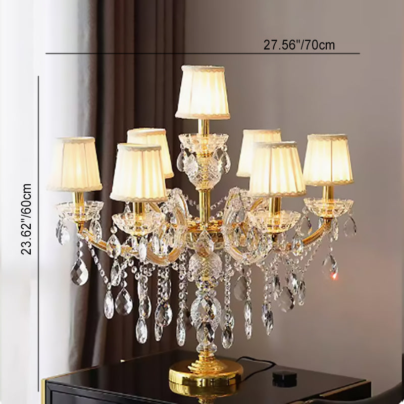 Pleated Fabric Hardware Glass 7-Light Table Lamp