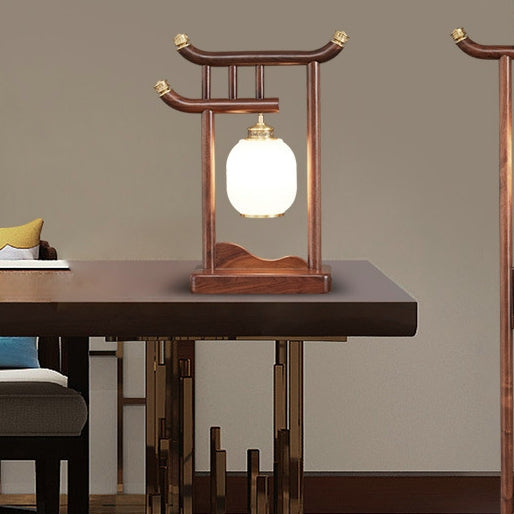 Solid Wood Frame Glass Table Lamp