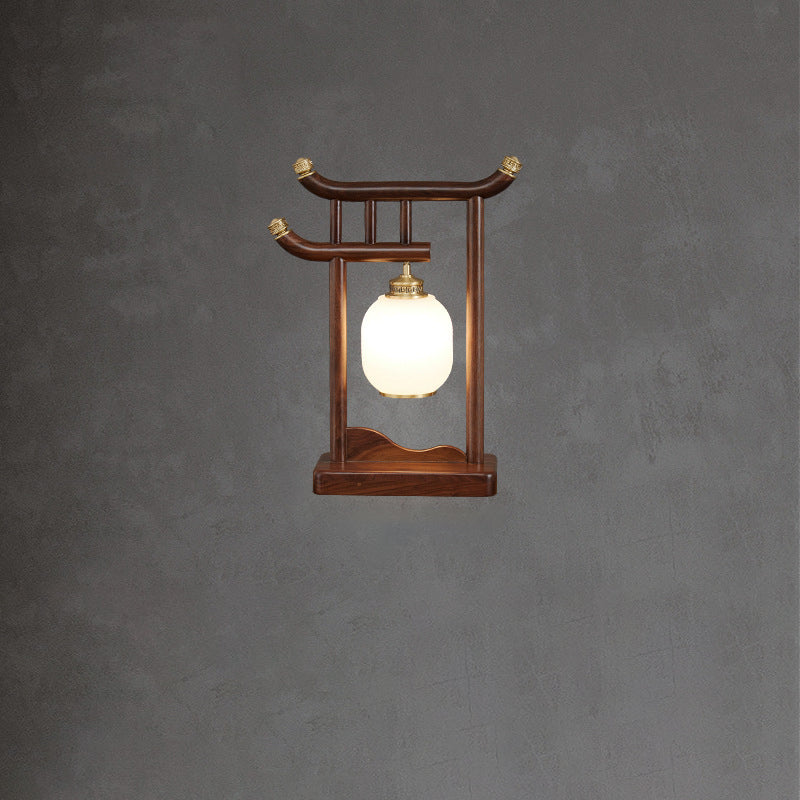 Solid Wood Frame Glass Table Lamp