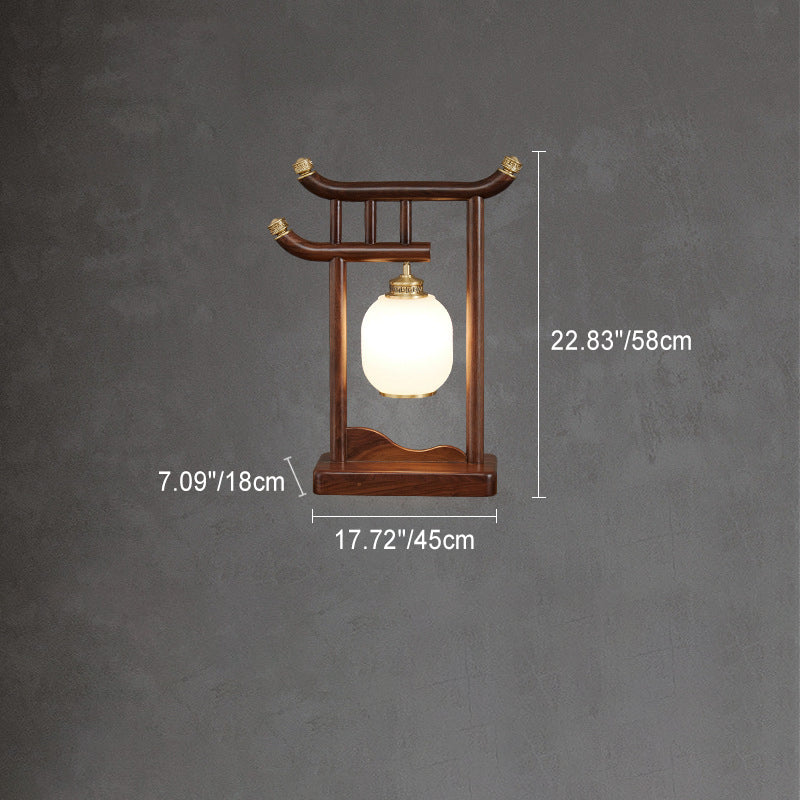Solid Wood Frame Glass Table Lamp