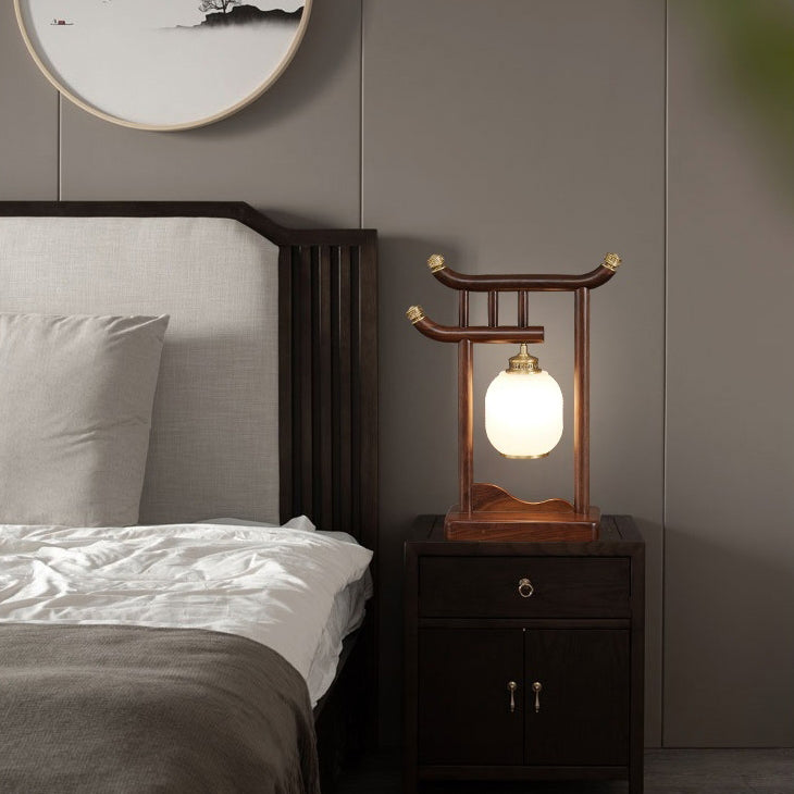 Solid Wood Frame Glass Table Lamp