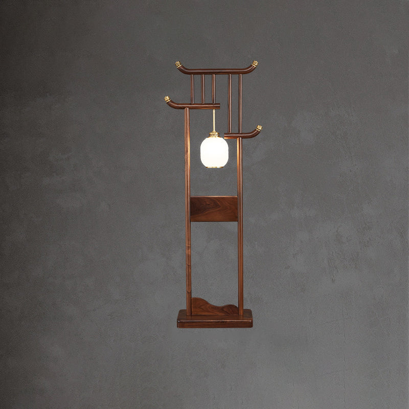 Solid Wood Frame Glass Floor Lamp