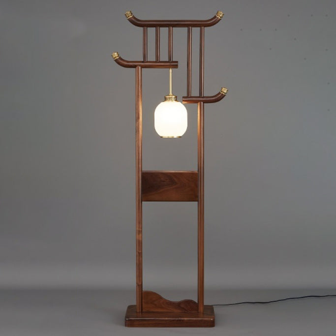 Solid Wood Frame Glass Floor Lamp