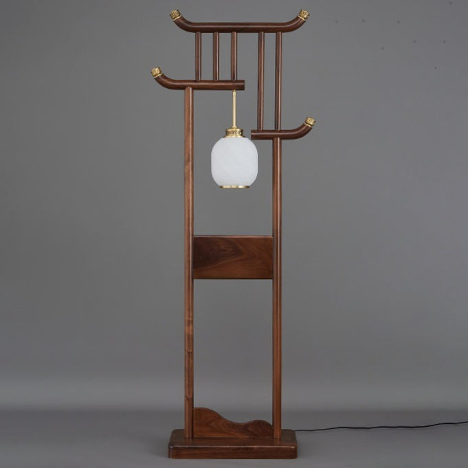 Solid Wood Frame Glass Floor Lamp