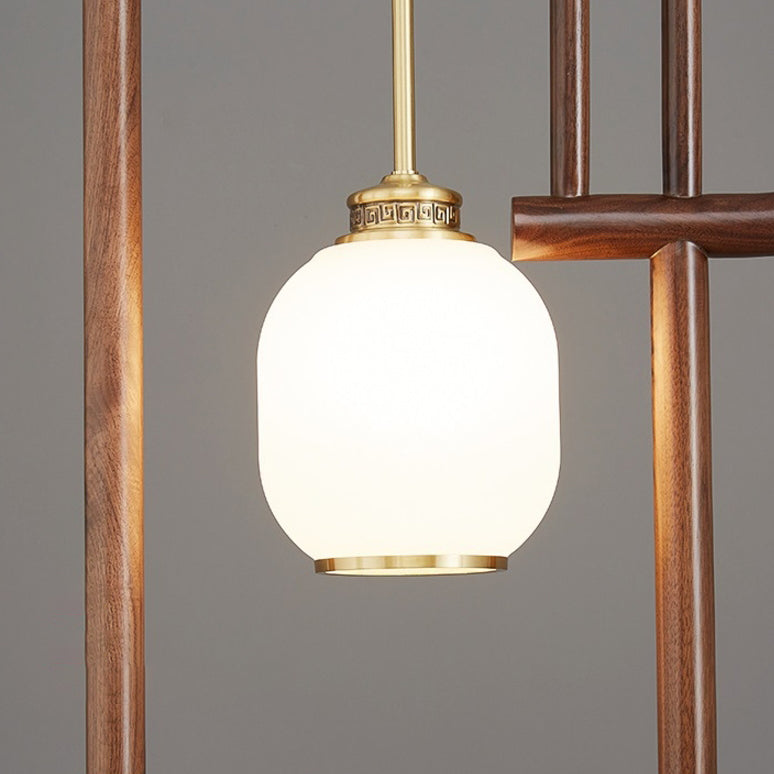 Solid Wood Frame Glass Floor Lamp