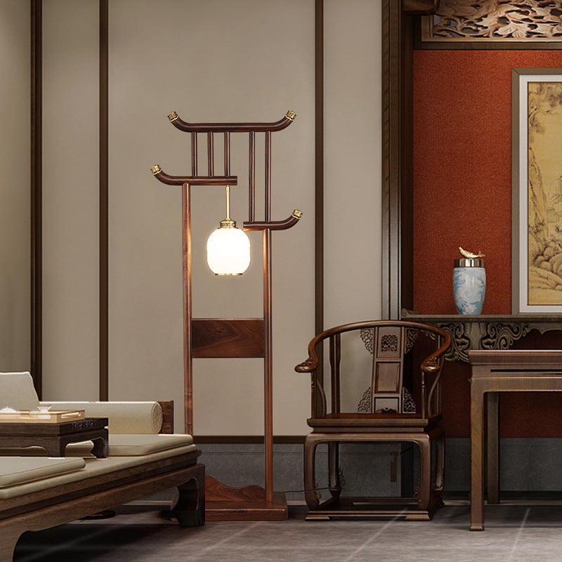 Solid Wood Frame Glass Floor Lamp