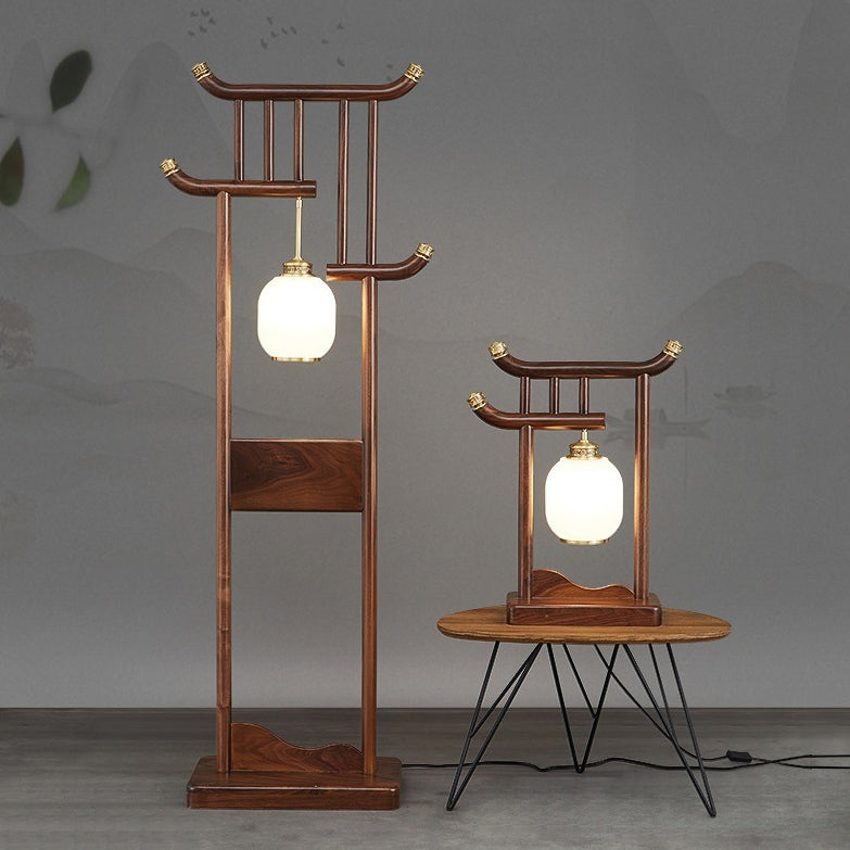 Solid Wood Frame Glass Floor Lamp