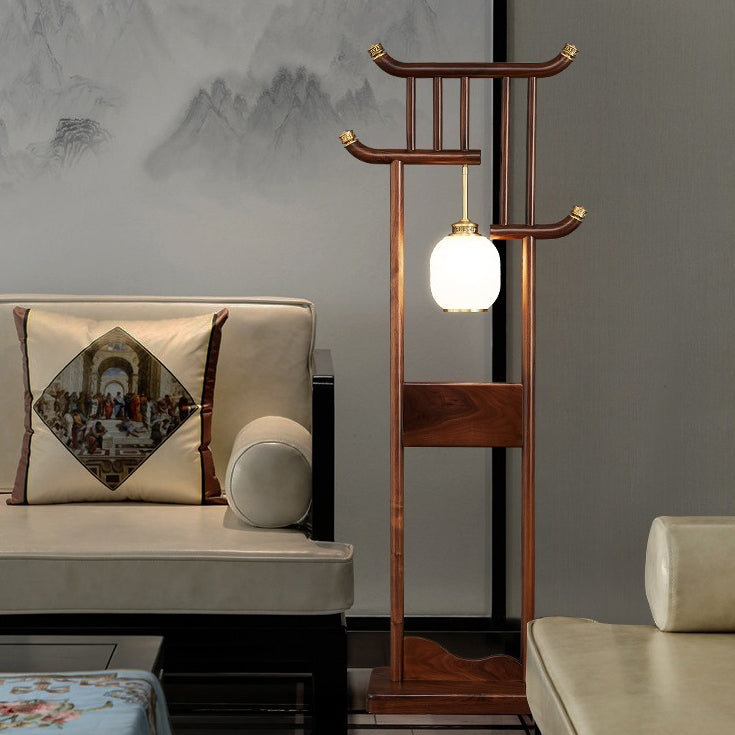 Solid Wood Frame Glass Floor Lamp