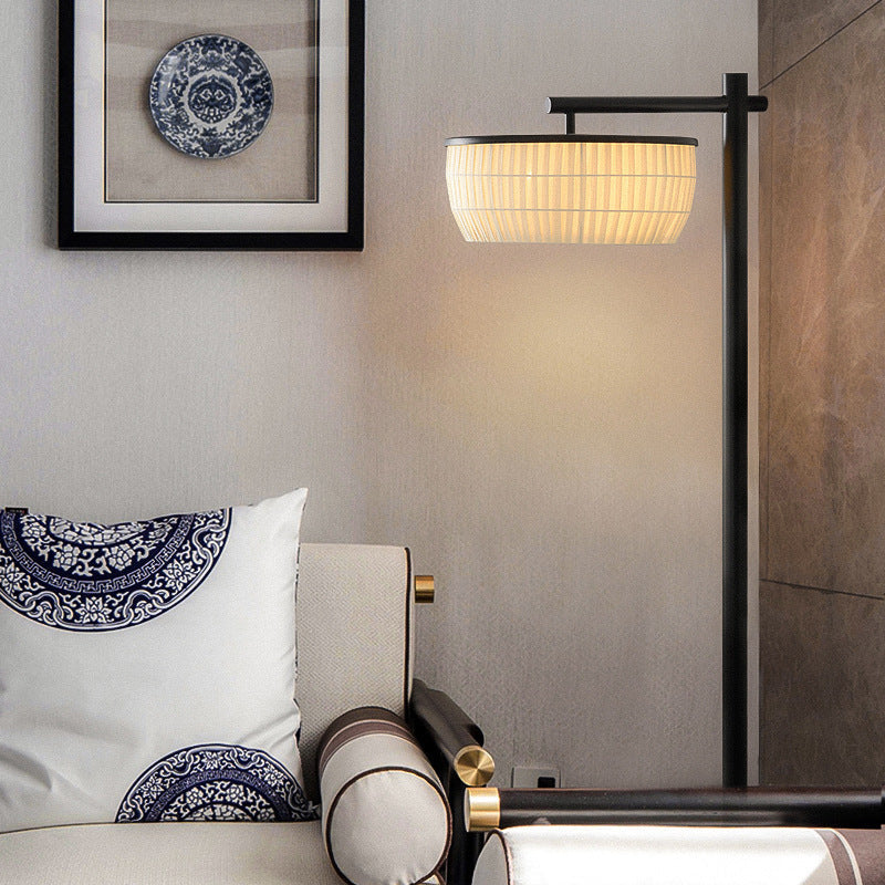 Traditional Vintage Round Fabric 3-Light Floor Lamp