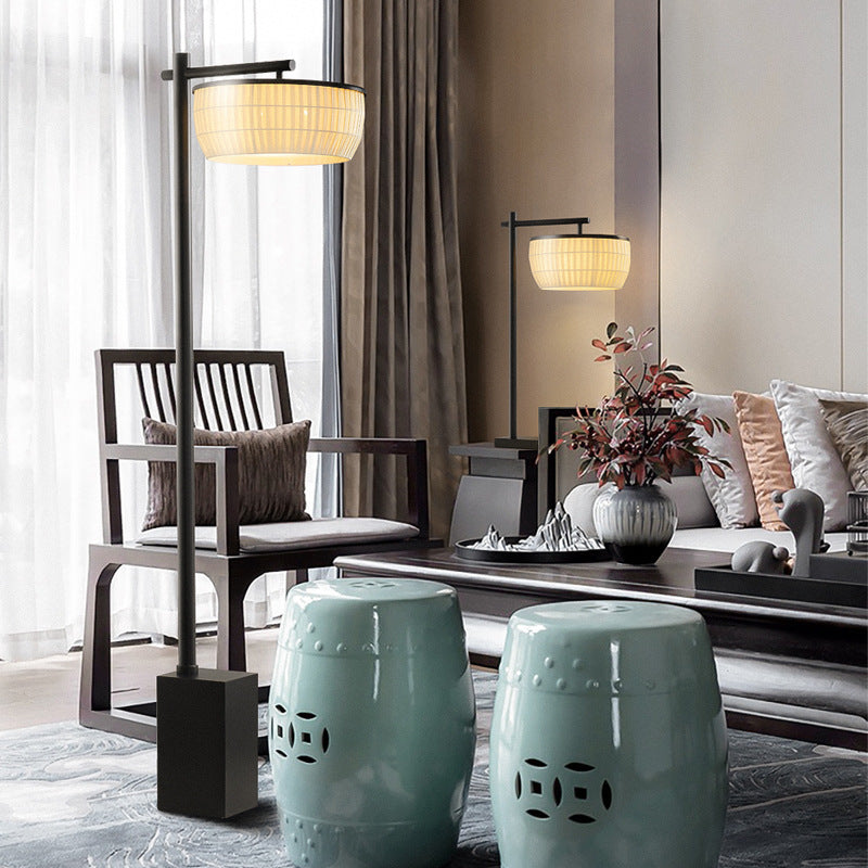 Traditional Vintage Round Fabric 3-Light Floor Lamp
