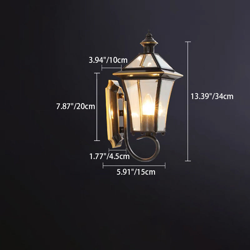 Copper Frame Glass Column Outdoor Light