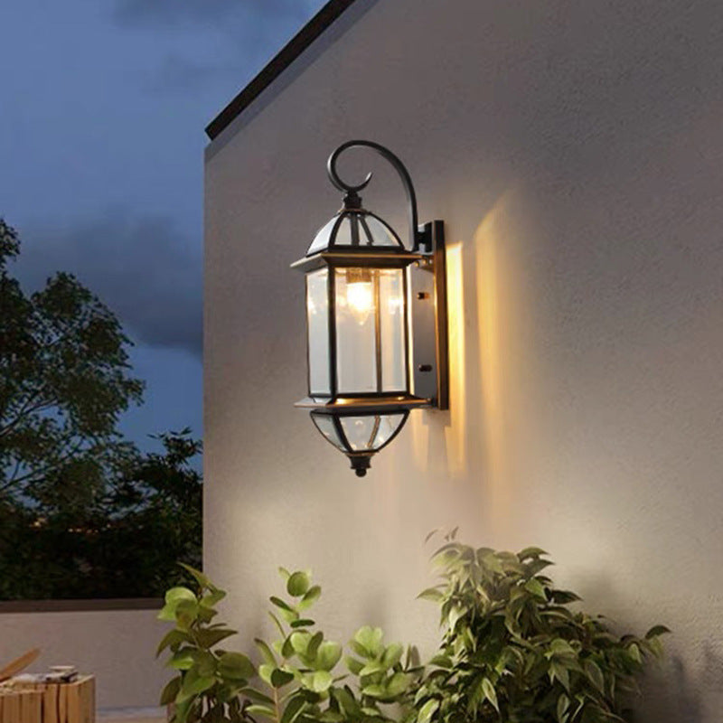 Copper Frame Glass Column Outdoor Light
