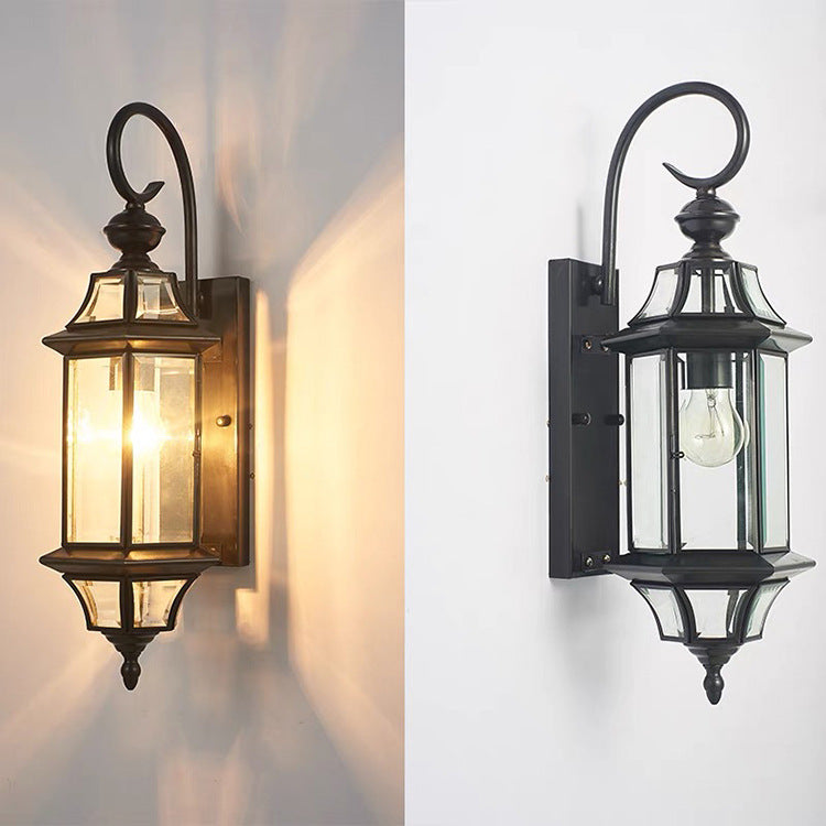 Copper Frame Glass Column Outdoor Light