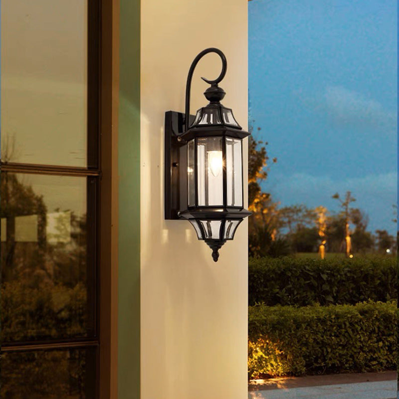 Copper Frame Glass Column Outdoor Light