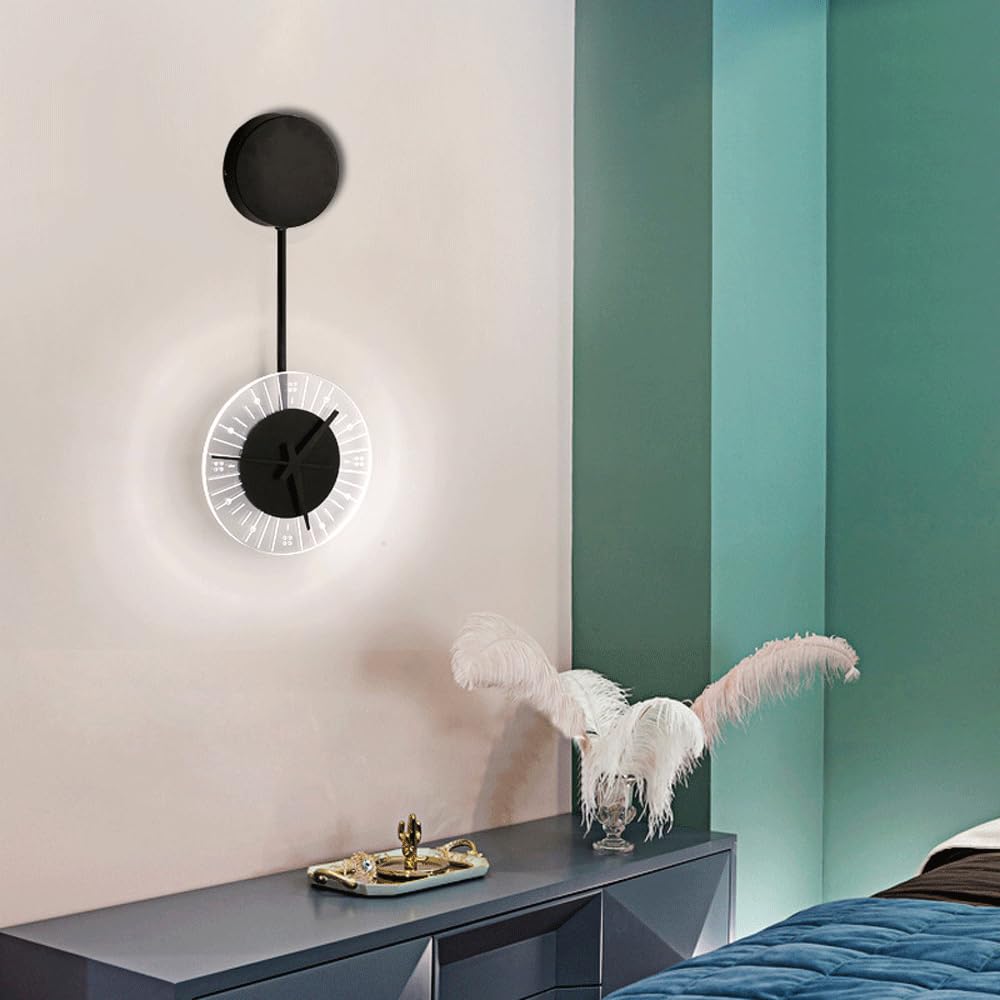 Round Iron Acrylic Clock Wall Lamp