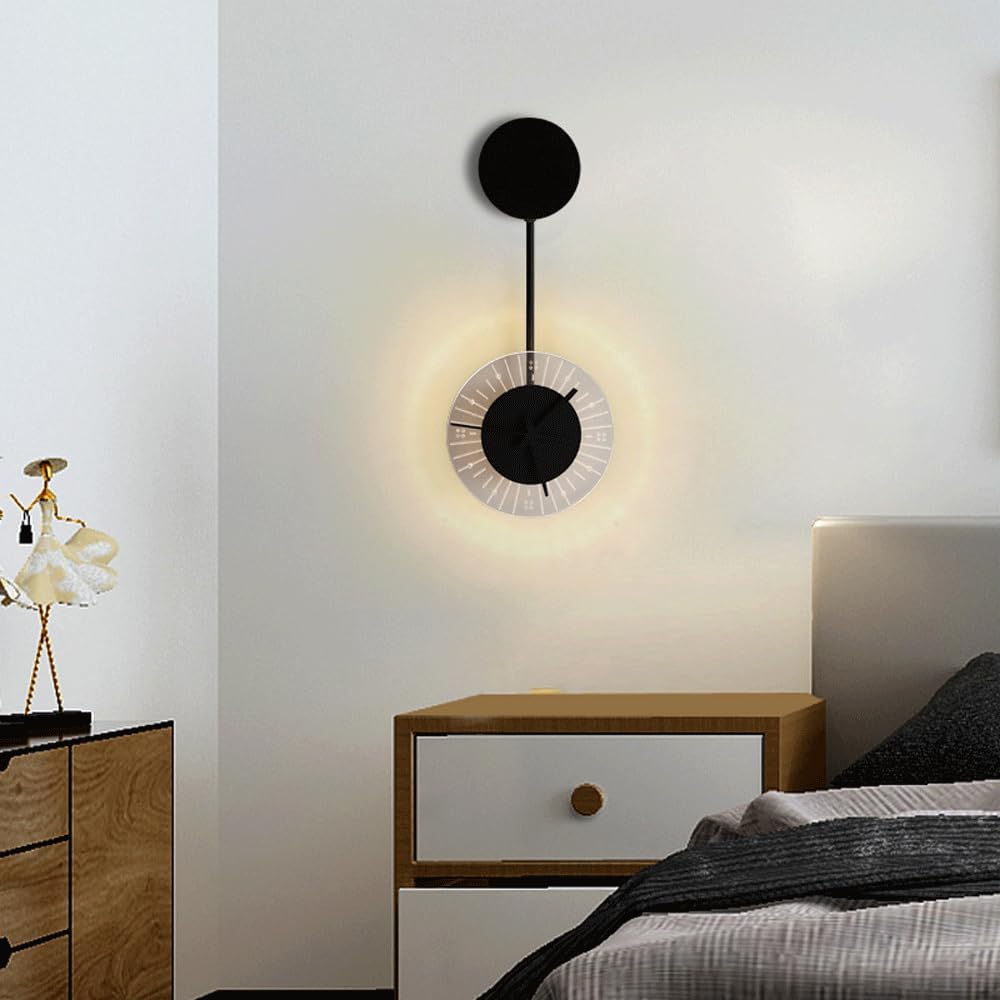 Round Iron Acrylic Clock Wall Lamp
