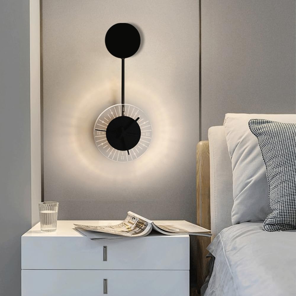 Round Iron Acrylic Clock Wall Lamp