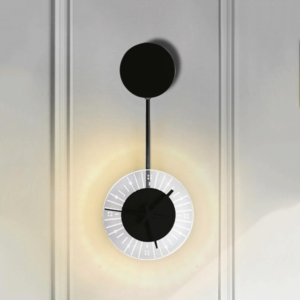 Round Iron Acrylic Clock Wall Lamp