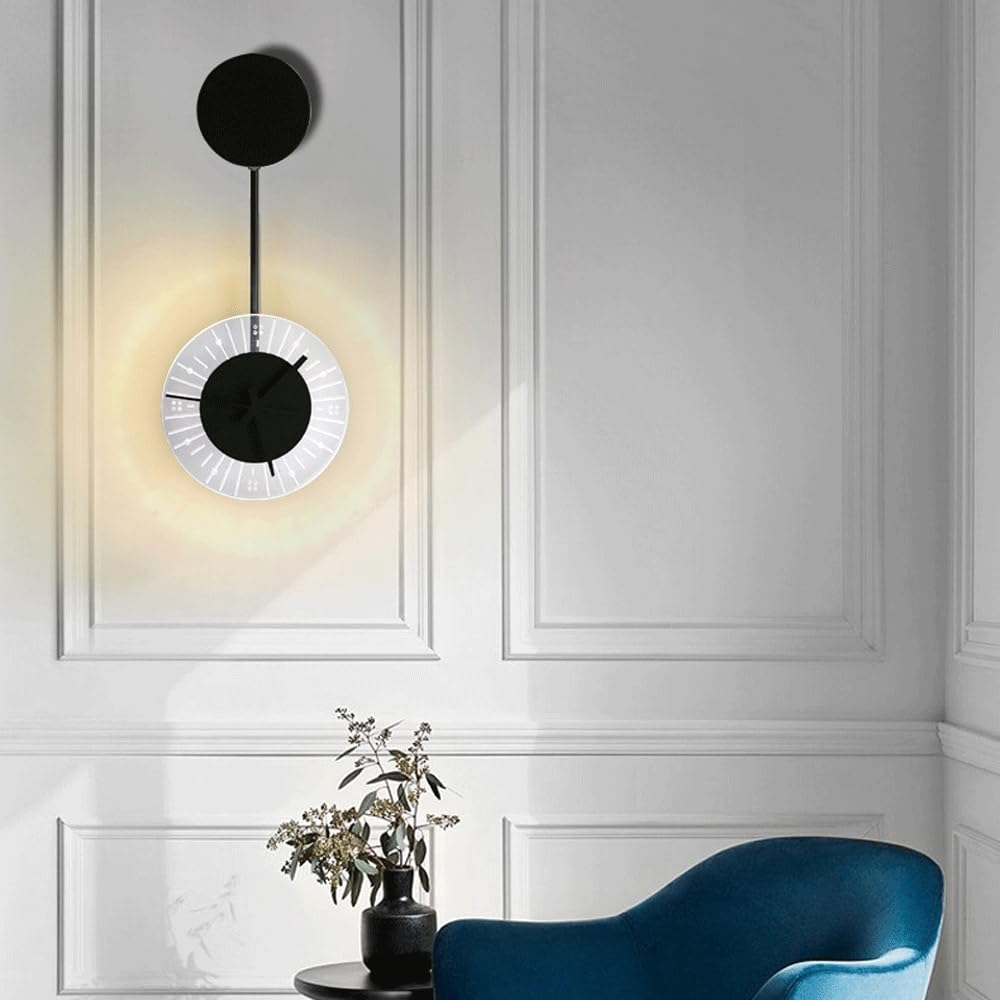 Round Iron Acrylic Clock Wall Lamp