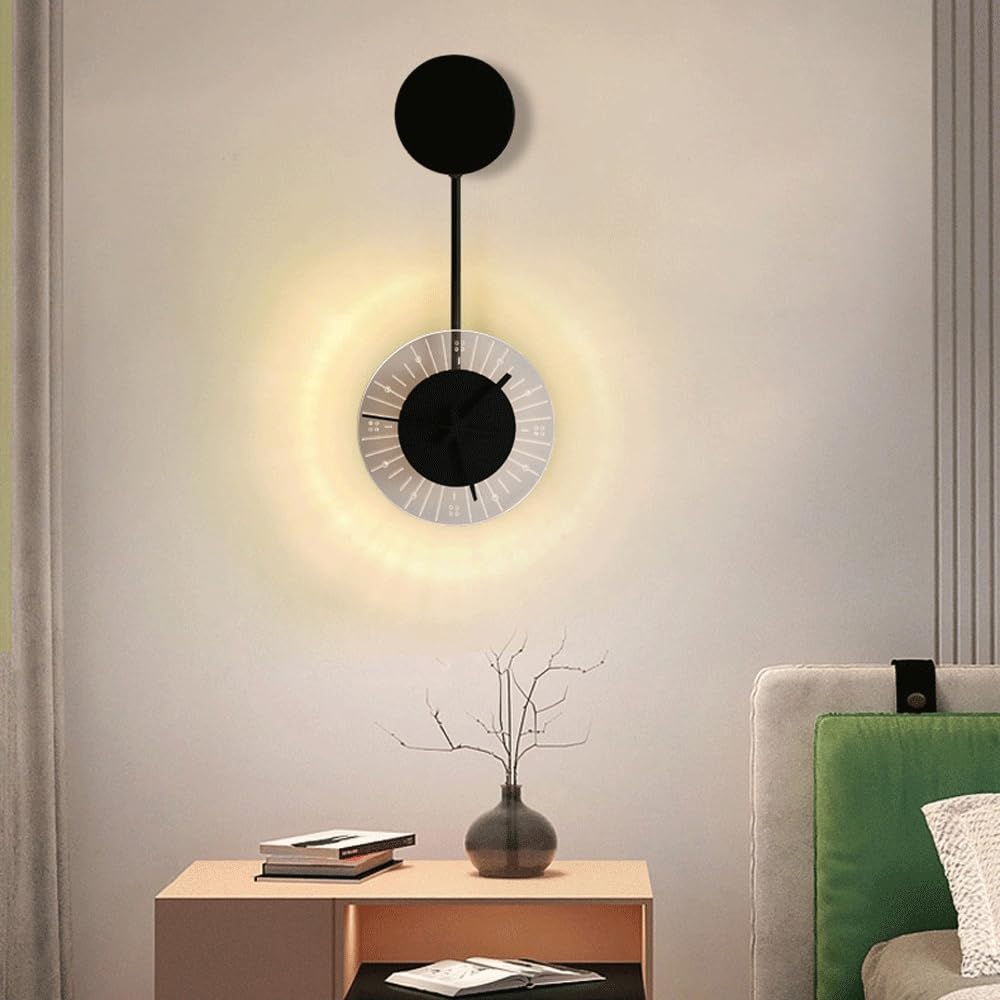 Round Iron Acrylic Clock Wall Lamp